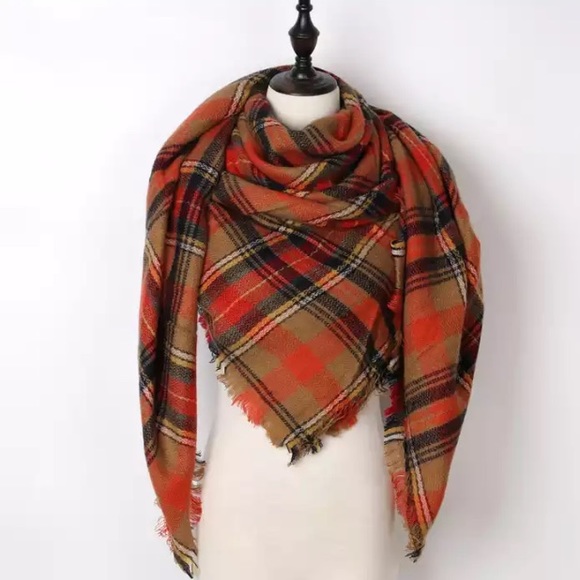 Pumpkin Spice Plaid Orange Blanket Scarf - Picture 3 of 3